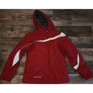Columbia Red/White Full Zip Hooded 2 Pocket Jacket Adult Size S